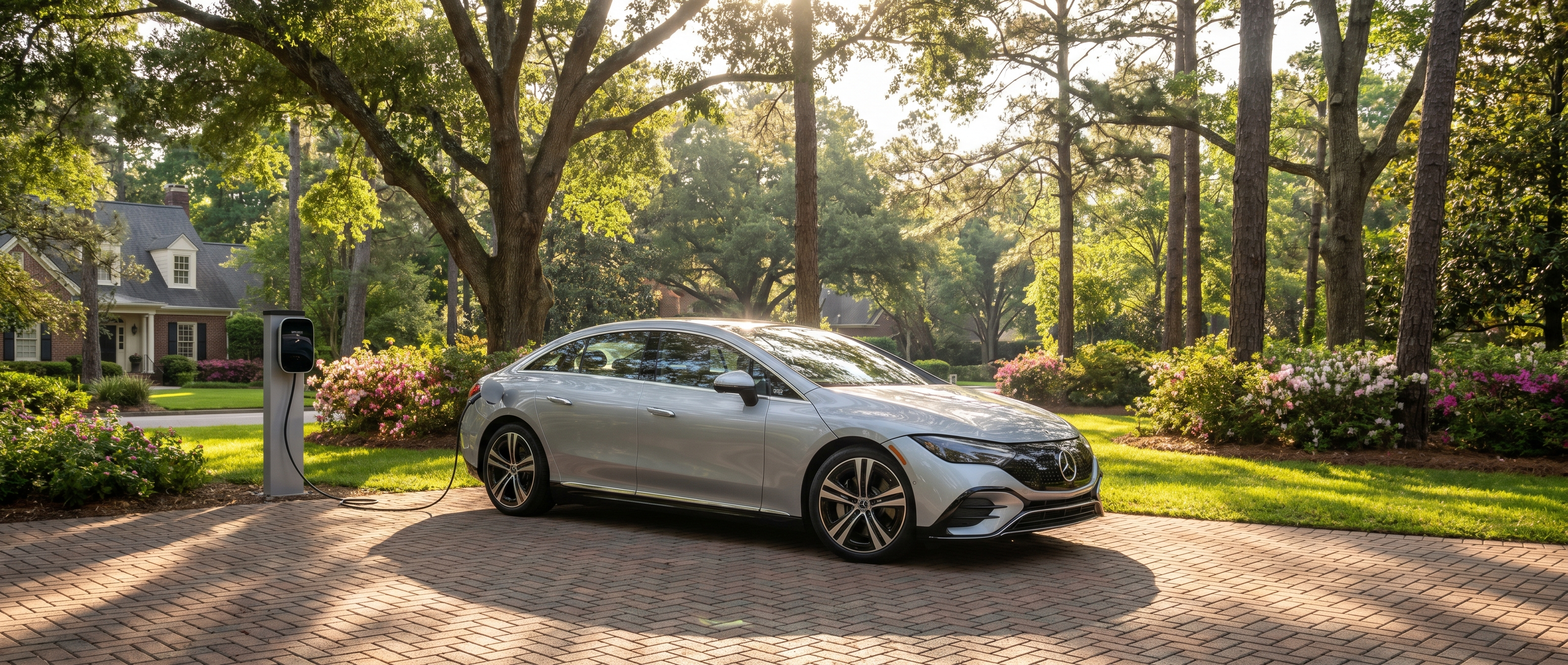 Mercedes-Benz EQE charging during summer in Duluth, GA